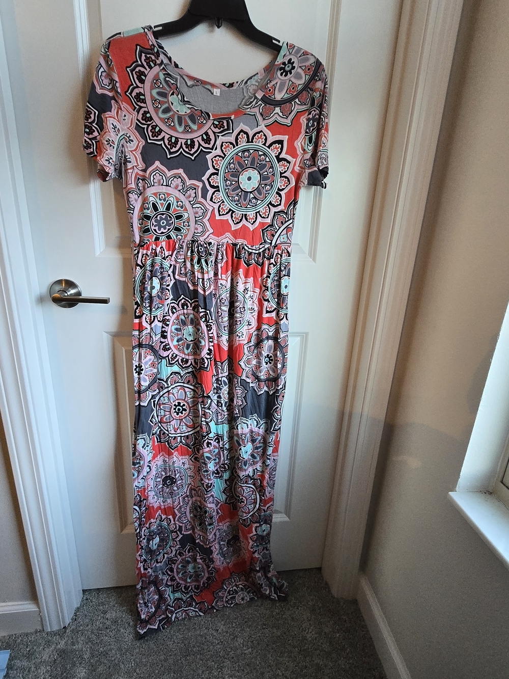 Coral and Gray Floral Maxi Dress - Size L
